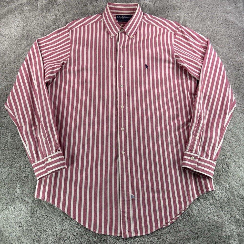 Ralph Lauren Hand Woven Vintage Mens L Oxford Shirt Red Stripe Button Down Pony